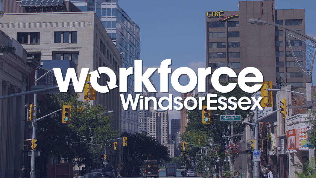 Workforce WindsorEssex logo over photo of downtown Windsor