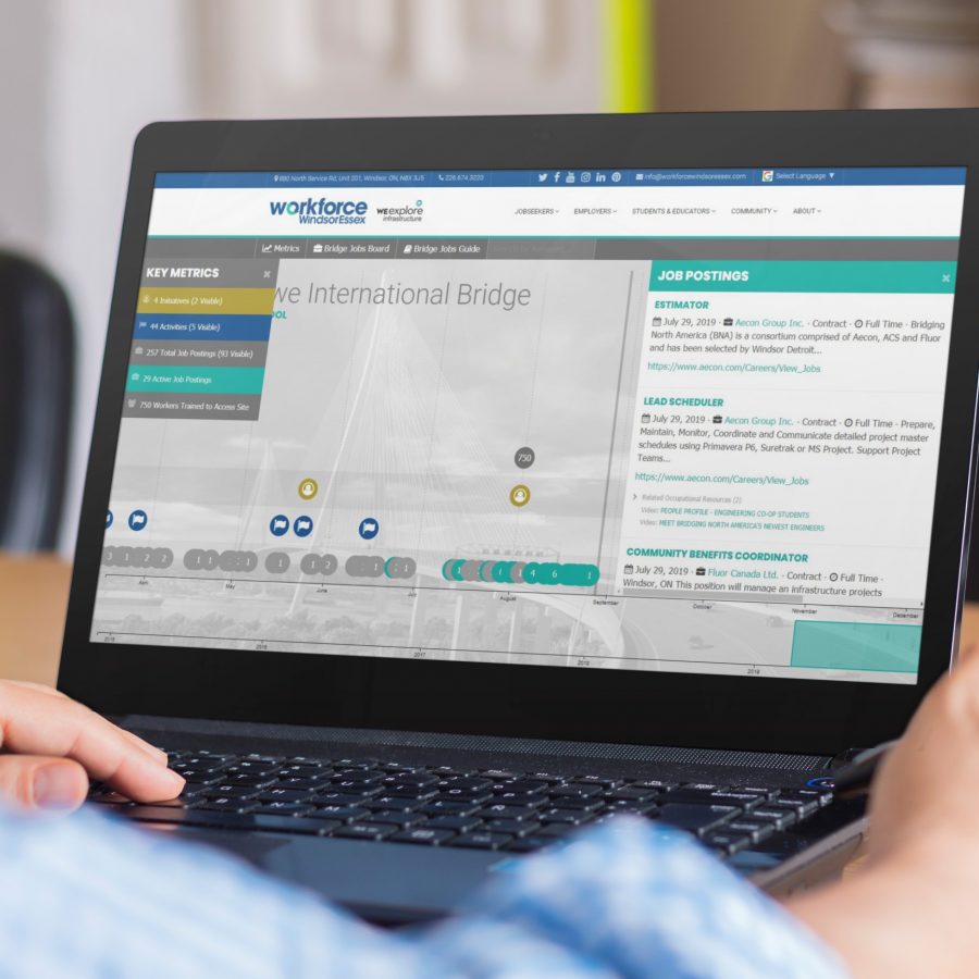 Gordie Howe International Bridge Workforce Timeline Tool on laptop