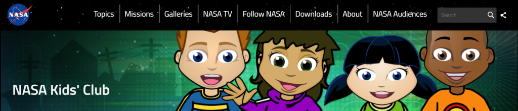 NASA kids website, cartoon children